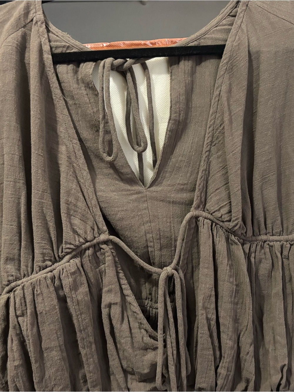 Free People  Ballon Top Women's Taupe Open-Back Peasant - Picture 7 of 8
